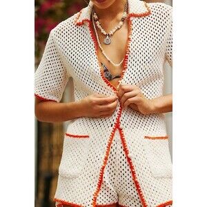 Free People Free-Est FP Beach Cabana Fauxchet Shirt Tunic Top Crochet XS 277356